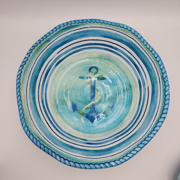 Salad Serving Set Cynthia Coulter Nautical Ocean Seaside Blue Stripes July 4th - Picture 3 of 15